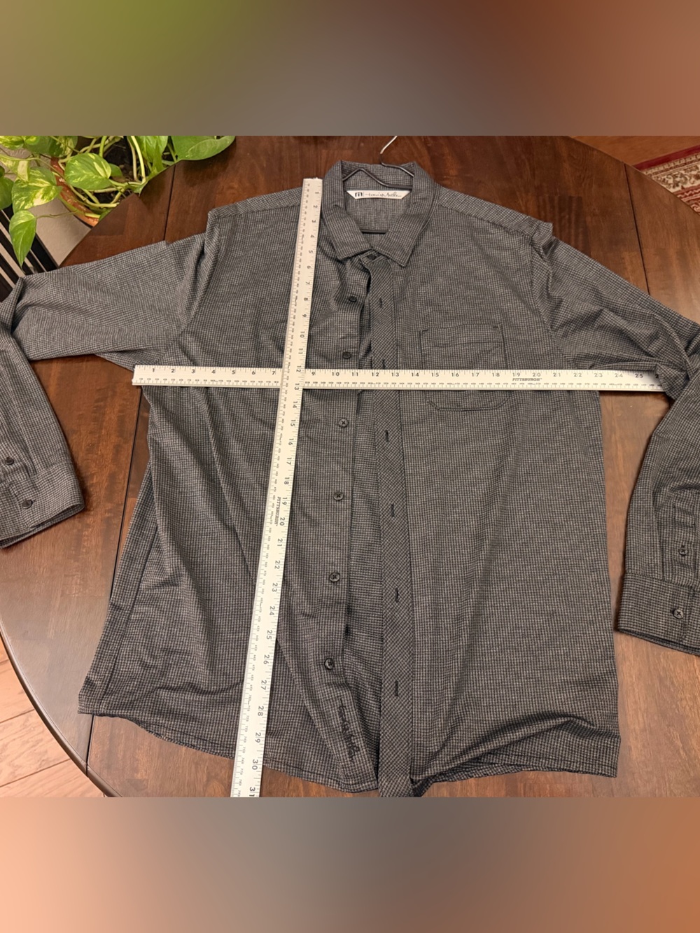Travis Mathew Men's Charcoal Micro-Check Button-Up Shirt